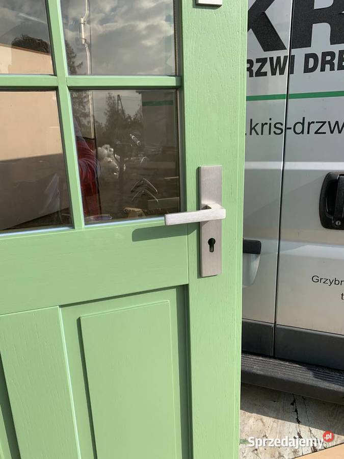DRZWI ZEWNĘTRZNE ZIELONE DREWNIANE angielskie 9 98cm Bobrowo