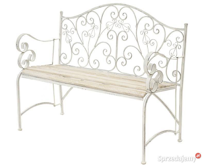 Metalowa ławka ogrodowa biała dekoracyjna zdobiona 108032