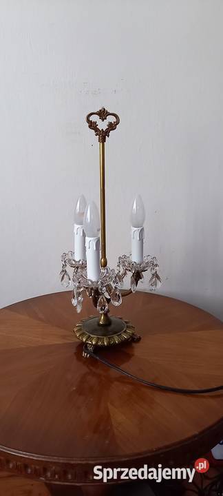Trzyramienna mosiężna lampka z kryształami sprzedam