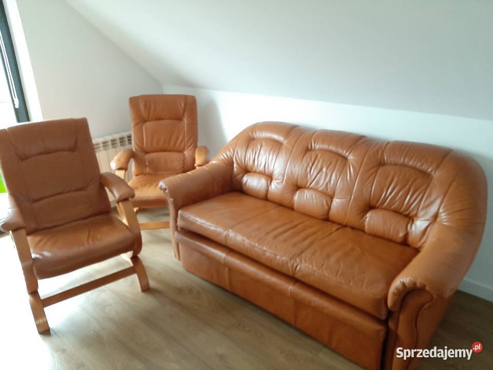 Skórzana sofa 3 osob z funkcja spania plus 2 Wieliczka