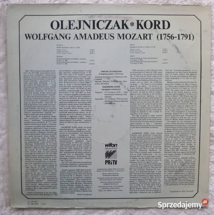 Płyta winylowa Janusz Olejniczak W A Mozart mazowieckie Warszawa