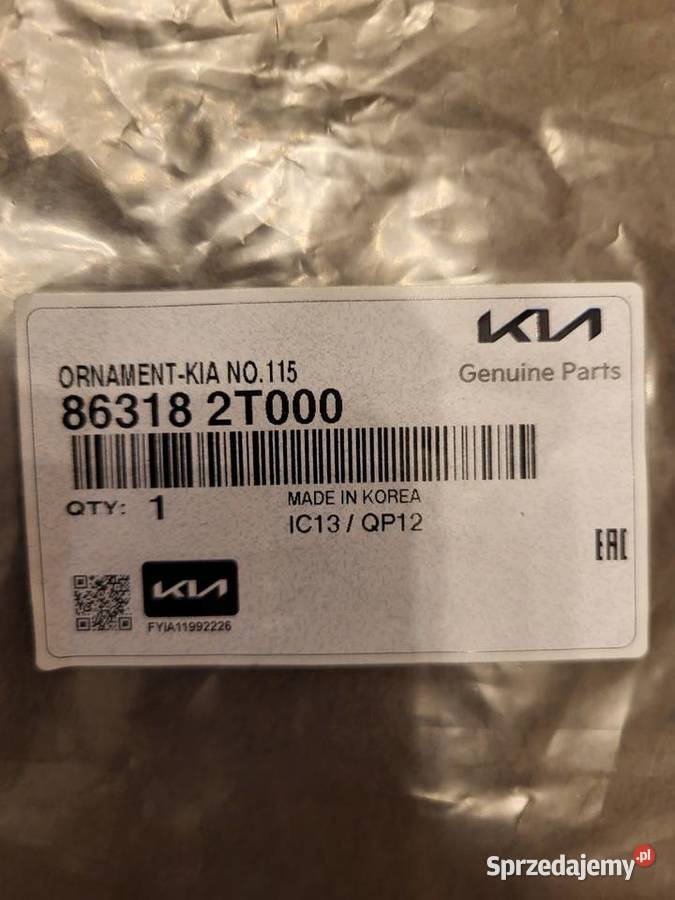Emblemat KIA Oryginał OEM 863182T000 Maska Przód Emblematy Gliwice