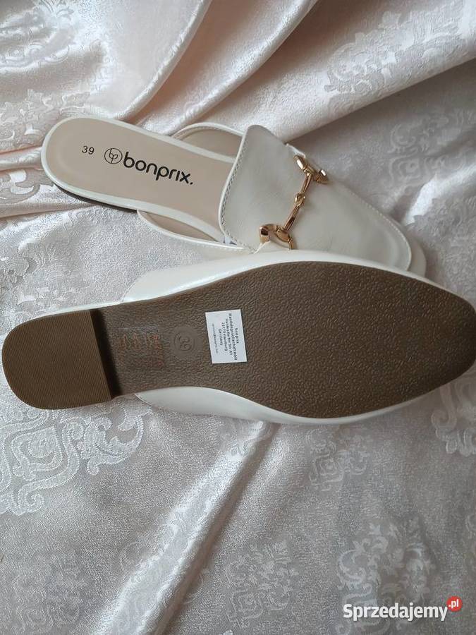 Kremowe eleganckie klapki mules bonprix 39 złote Sochaczew