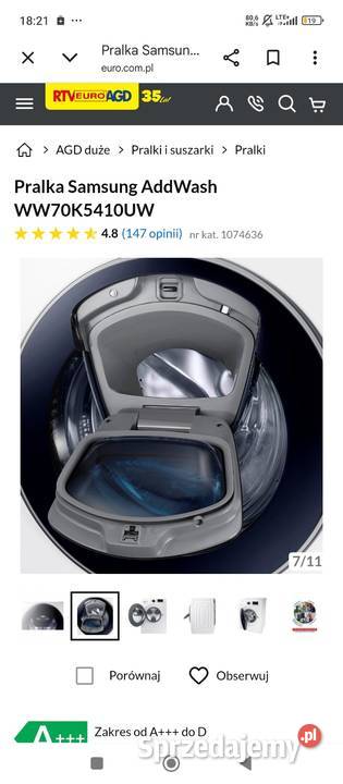 Pralka Samsung Eco bubble 7 1200obr A Digital sprzedam