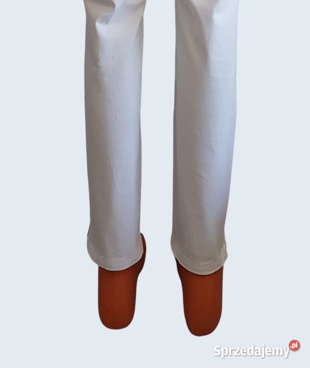 Damskie proste białe bawełniane spodnie rurki Bez wzoru Chrzanów