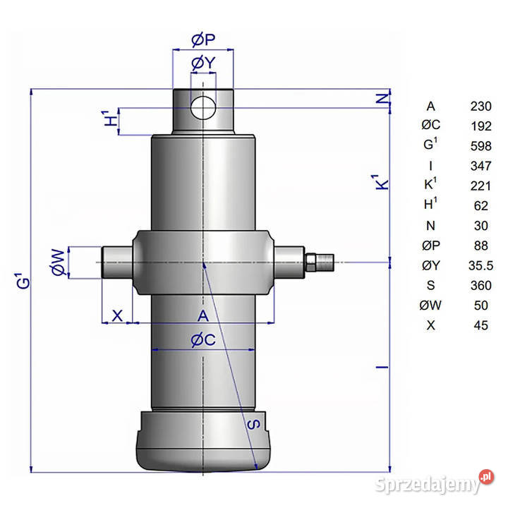 Siłownik hydrauliczny HYVA UME 169 5 1880 K221