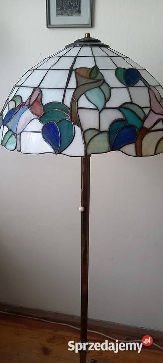 Mosiężna lampa podłogowa klosz witraż łódzkie Skierniewice