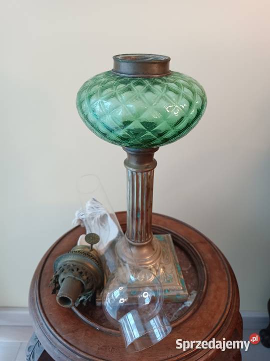 Lampa naftowa kolumnowa mosiądz Francja XIX w wielkopolskie Budzyń