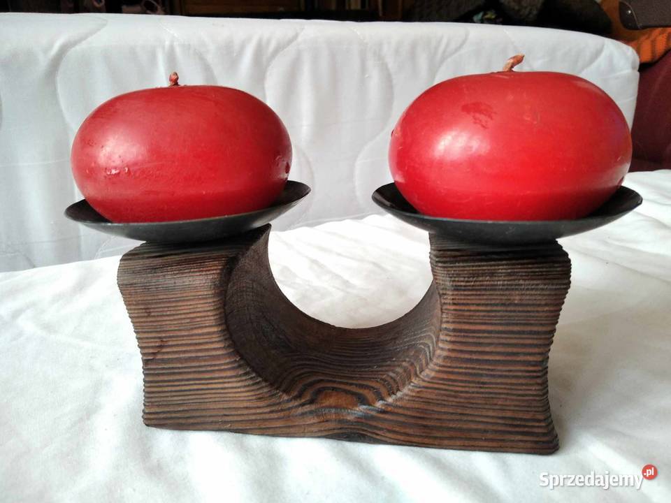 drewniany świecznik podwójny z okrągłymi