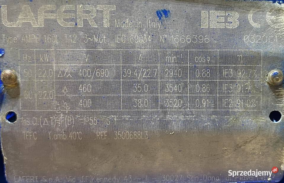 silnik elektryczny 22kW 2940obr 3fazowy IE3 kujawsko-pomorskie Pigża
