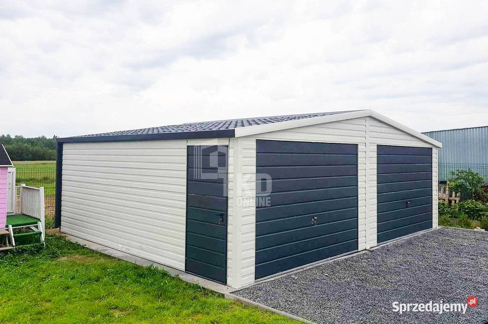 Garaż Blaszany 7x6 2x Brama rynny Antracyt biały Cieszyn