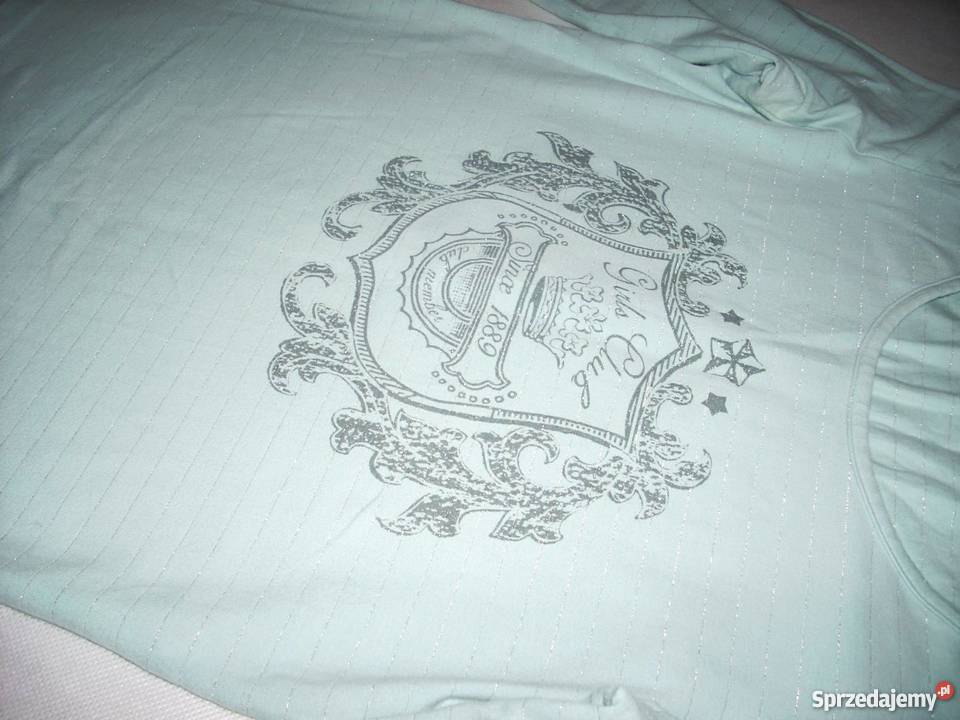 Estelle Miętowa bluzka Srebrne paseczki j Nowa z dekoltem