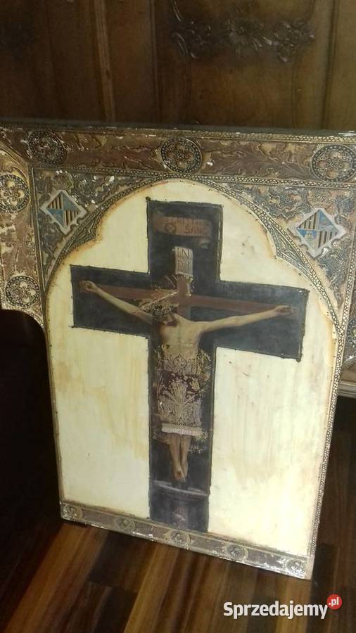 Obraz tempera na desce Chrystus XIX wiek Orneta