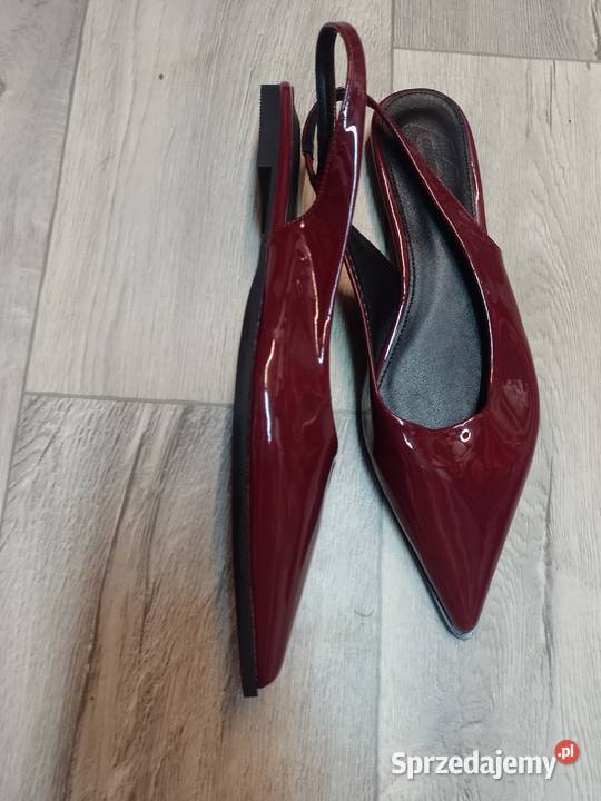 43 Bordowe baleriny wieczorowe z odkrytą piętą czerwony małopolskie Kraków
