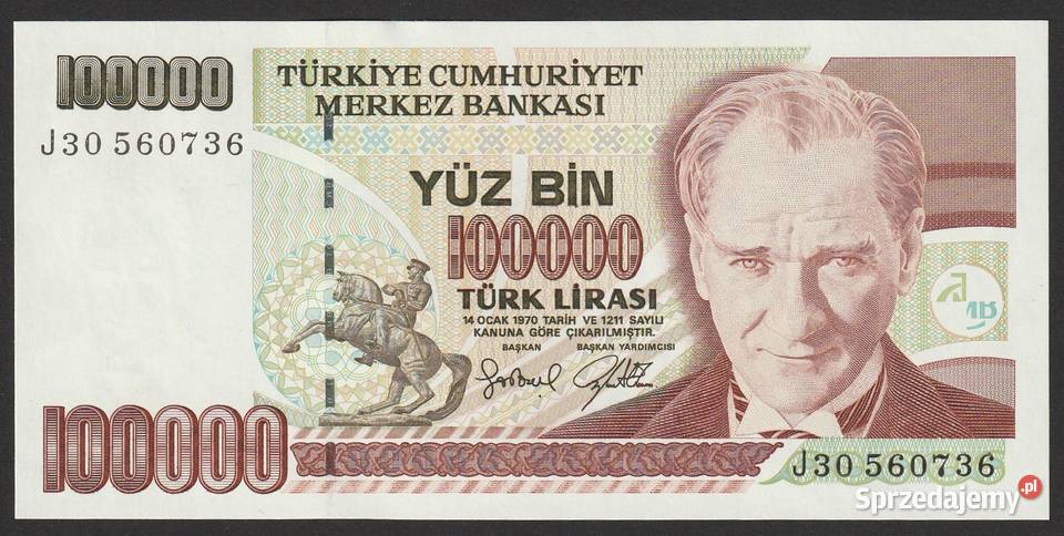 Turcja 100000 lir 1970 stan bankowy UNC ATATURK Łódź