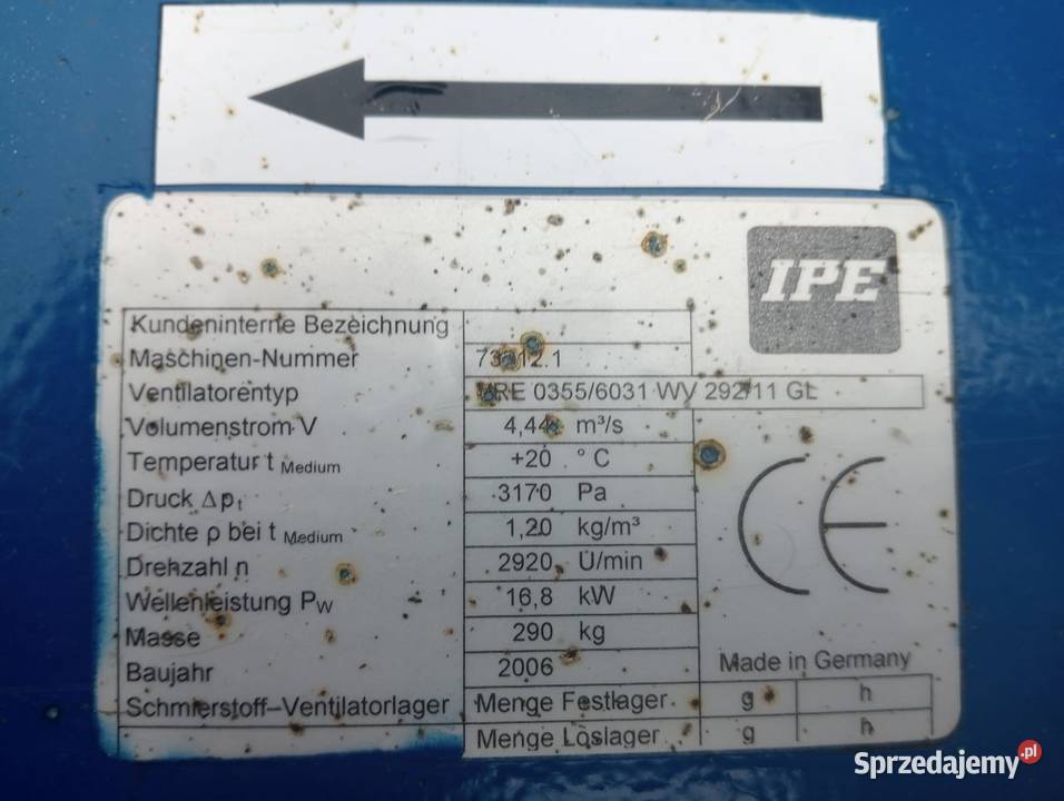 wentylator 168 kW pomorskie Wejherowo