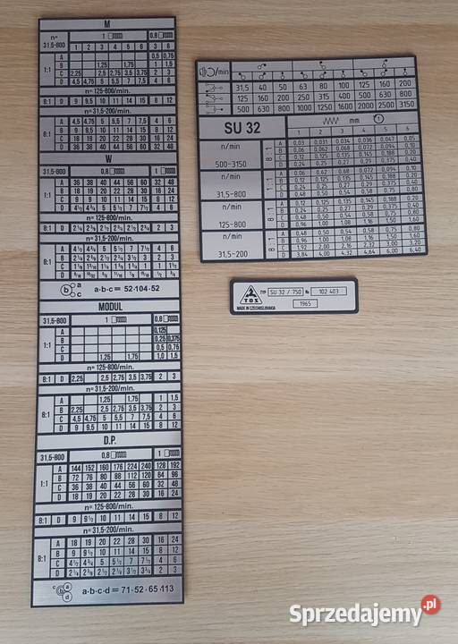Tokarka TOS SU32 Tabliczka Tabliczki Tabela