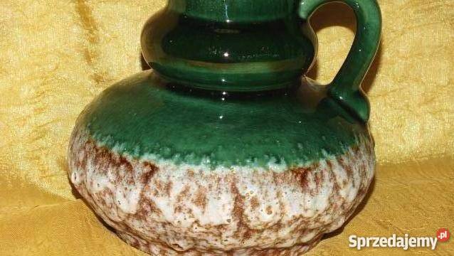 Piękny zielony wazon niemiecki Lava Porcelana i szkło Inowrocław