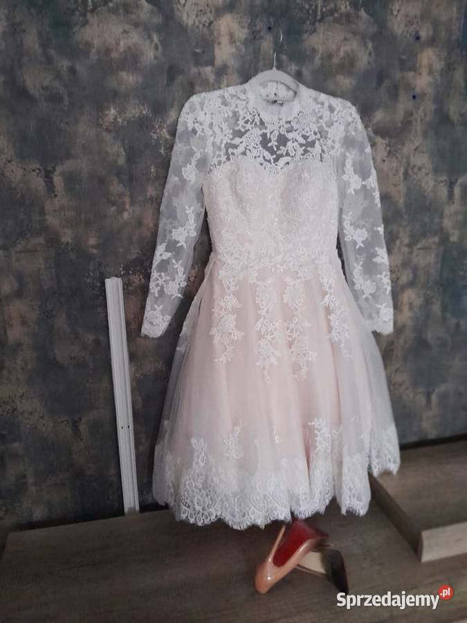 koronkowa Bladoróżowa sukienka midi 36Louboutin Solec-Zdrój