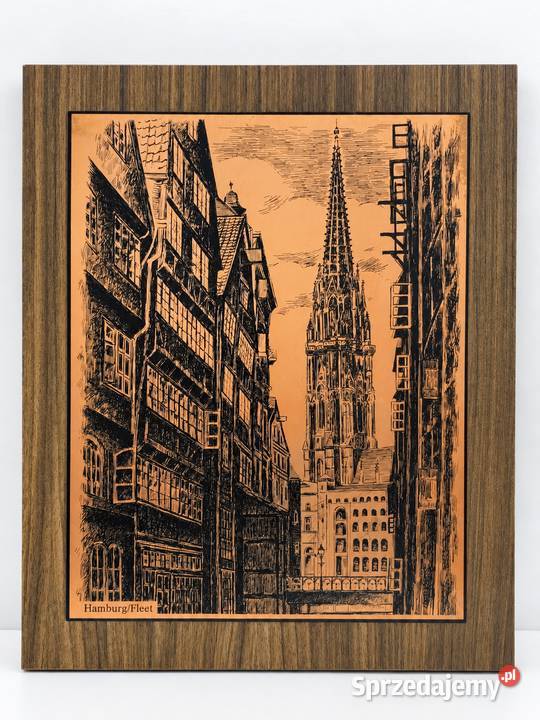 Obraz Vintage Miedzioryt 27x33 Hamburg Fleet łódzkie Poddębice