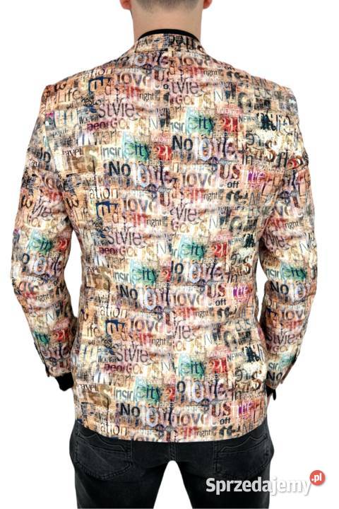 GIOVANNI PERA Marynarka Męska D809 Beżowa napisy