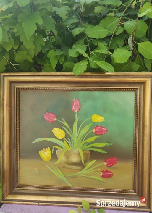 Tulipany w wazonie W drewnianej ramie w kolorze Pabianice sprzedam