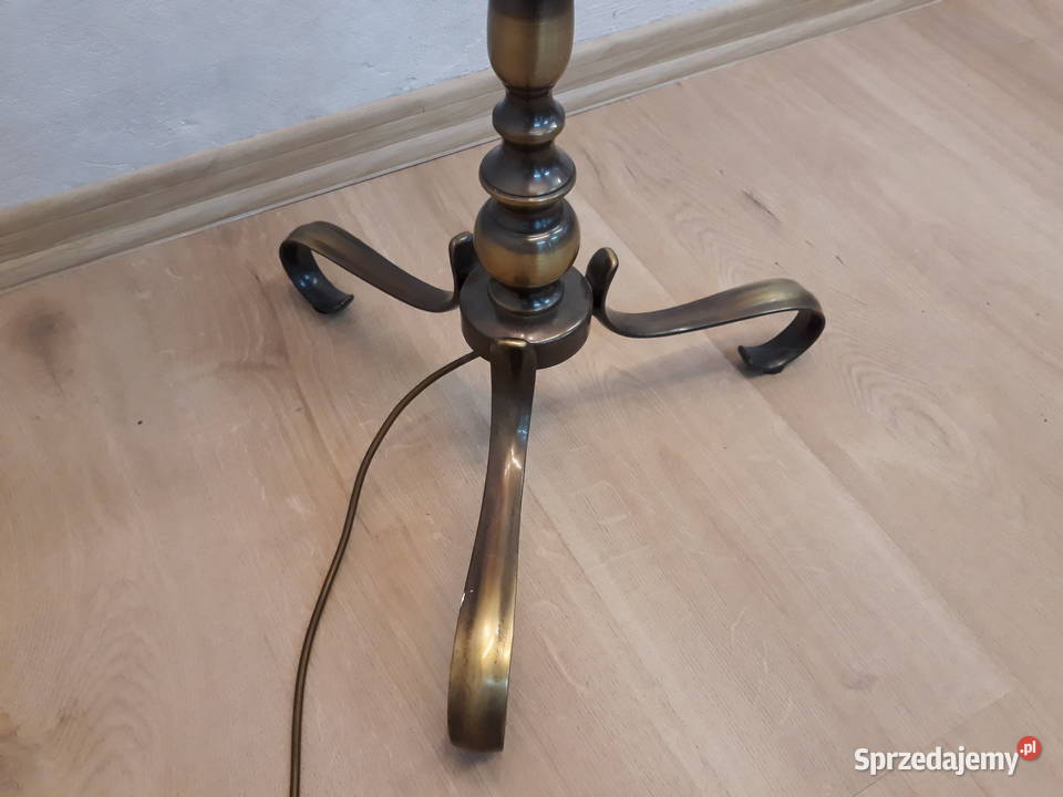 Lampa podłogowa mosiężna z abażurem Olkusz