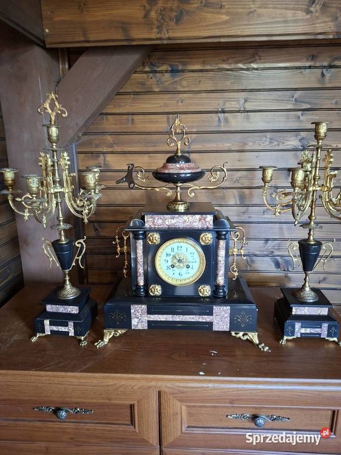 Marmurowy zegar kominkowy plus dwa kandelabry Rzeszów