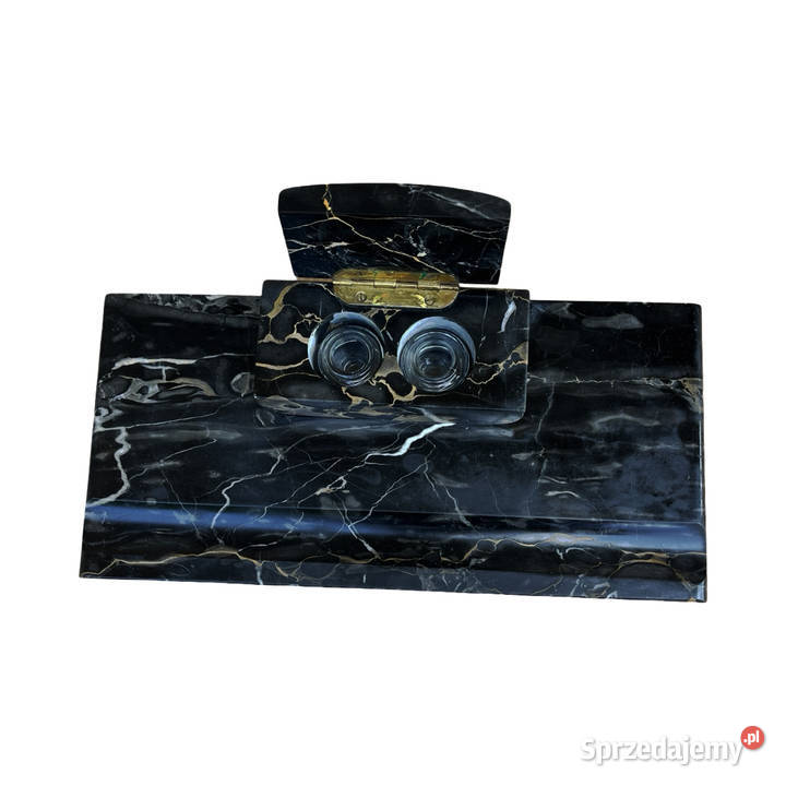 Marmurowy czarny kałamarz na biurko Polska lata