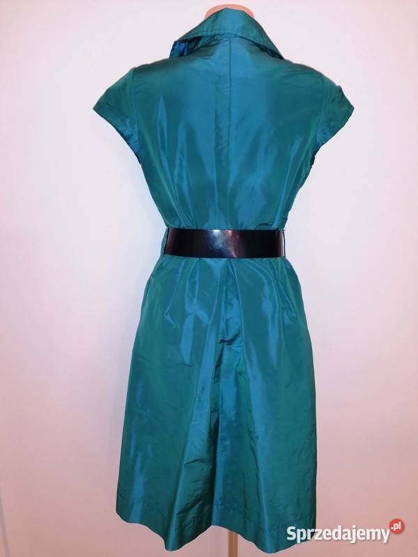 Sukienka w kolorze morskim z paskiem kwiatkiem Warszawa