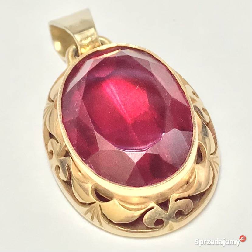 Złoty WISIOREK z rubinem 585 14K cudowny WIELKI złoto Warszawa