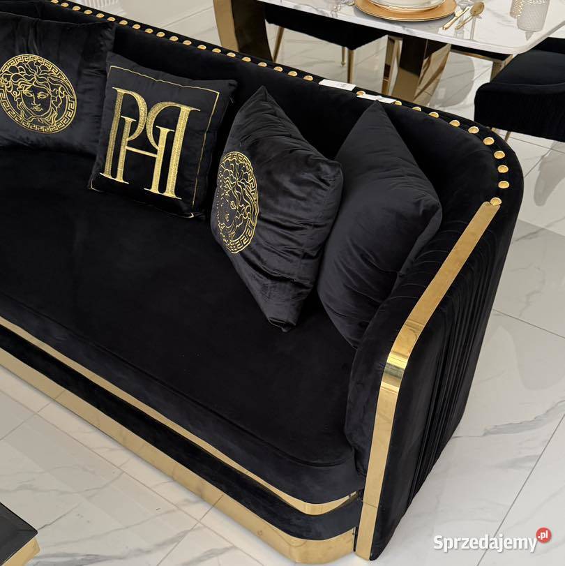 Ekskluzywna sofa czarna 3 osobowa złota kanapa sprzedam