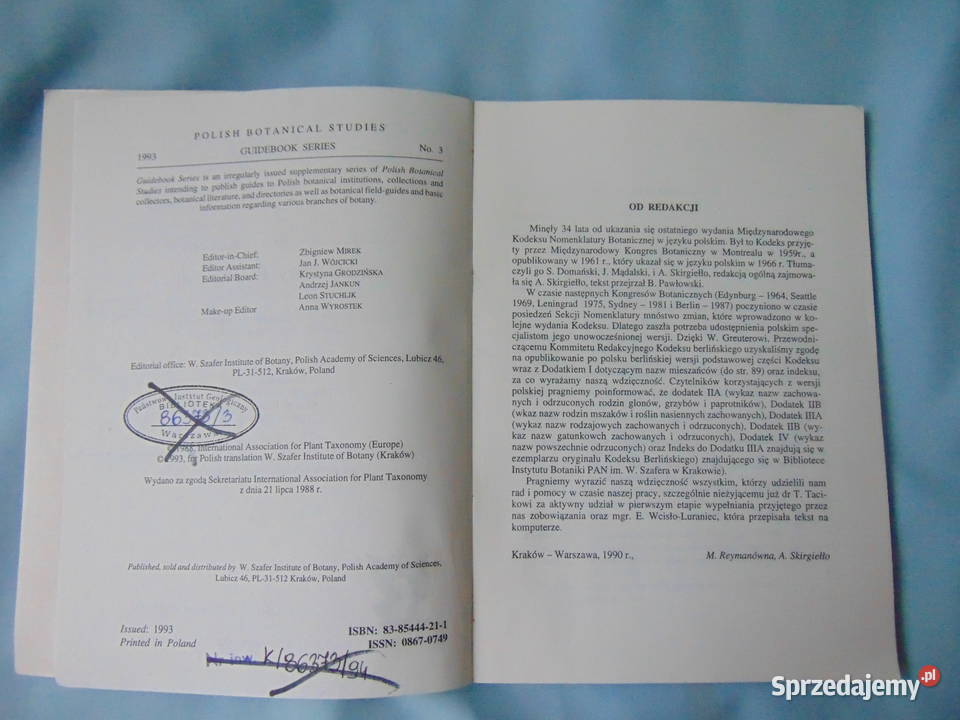 Międzynarodowy Kodeks Nomenklatury Botanicznej ISBN 8385444211 Książki naukowe i popularnonaukowe lubelskie Lublin