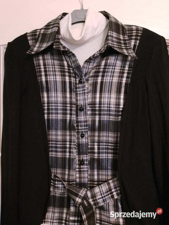 CZARNA bluzka z długimi rękawami i biało czarną