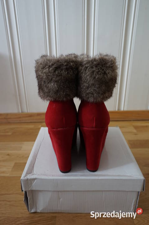 CZERWONE KOTURNY BOTKI SZNUROWANE WEDGES 36 Kozaki Toruń