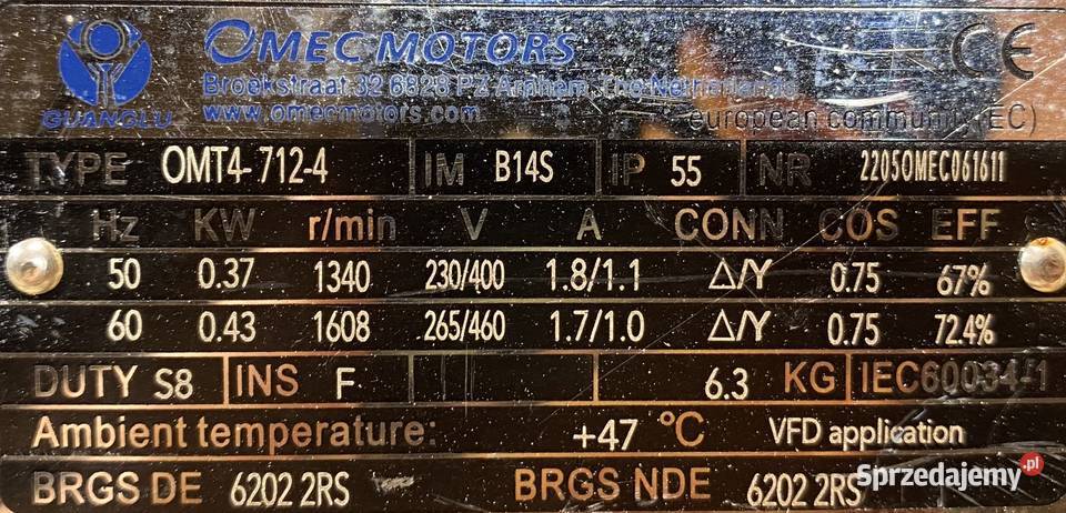 silnik elektryczny 037kW 1340obr 3fazowy kujawsko-pomorskie Pigża