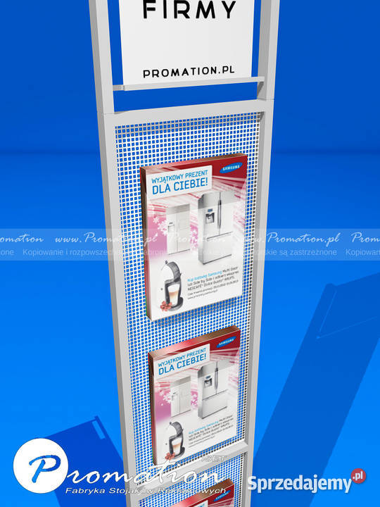 Biały stojak reklamowy z perforacji plus akrlowe