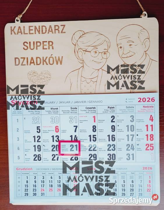 Kalendarz drewniany SUPER na dzień babci i