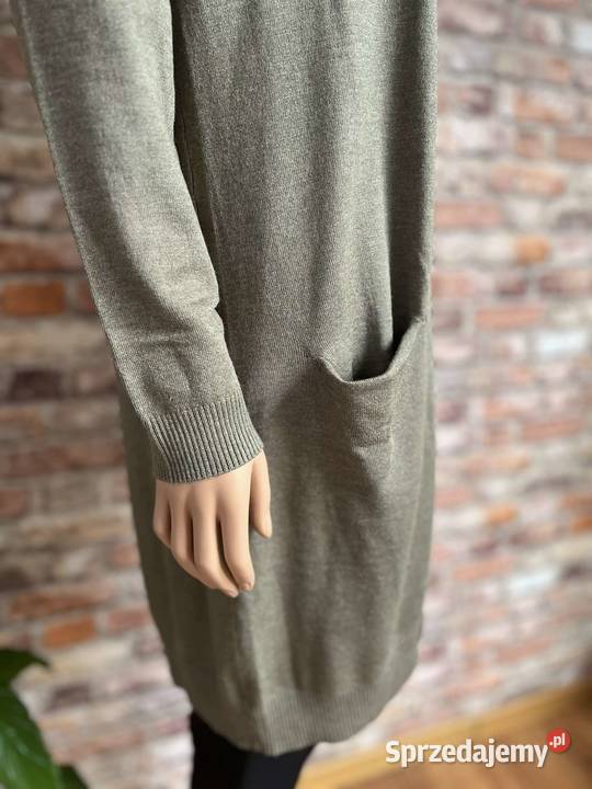 Kardigan długi khaki wiskoza basic Pulz Jeans M Augustówka
