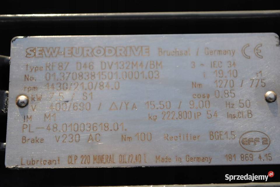 Motoreduktor 75kw z regulacją 2184obr z hamulcem Kargowa