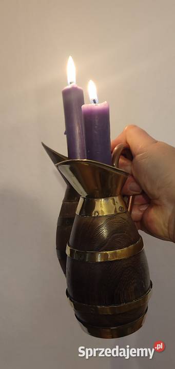 drewniany dzbanuszek świecznik z metalowymi Warszawa