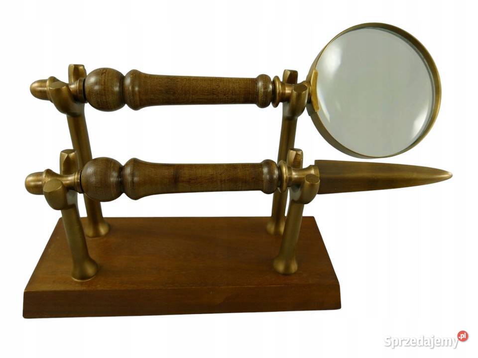 Lupa nóż do listów drewniany stojak do gabinetu Gizałki