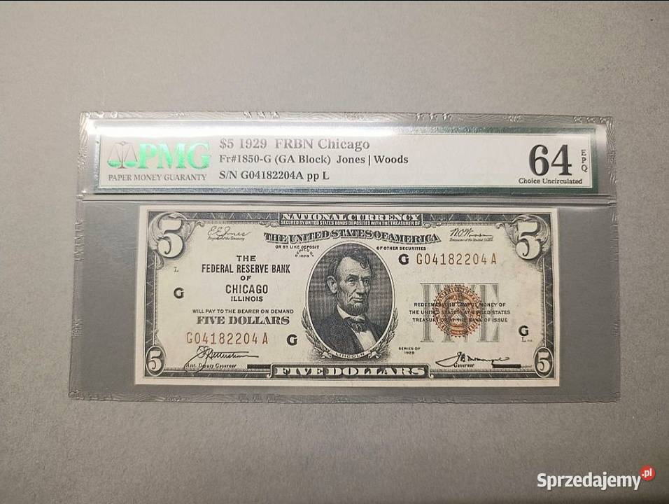 USA 5 Dolarów 1929 r Chicago PMG 64 EPQ Węgorzewo