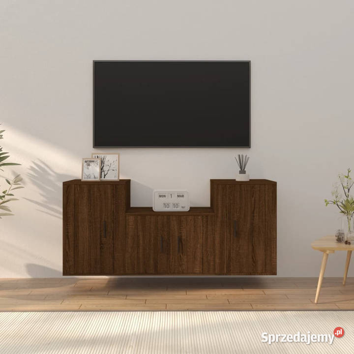 Zestaw 3 szafek TV brązowy dąb materiał Warszawa sprzedam