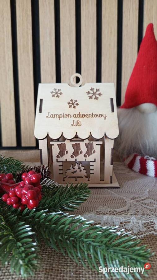 Lampion adwentowy z imieniem kominek beżowy łódzkie