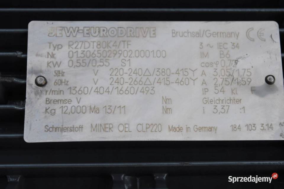 Motoreduktor 055kw 404obrmin Firmy SEW Kargowa