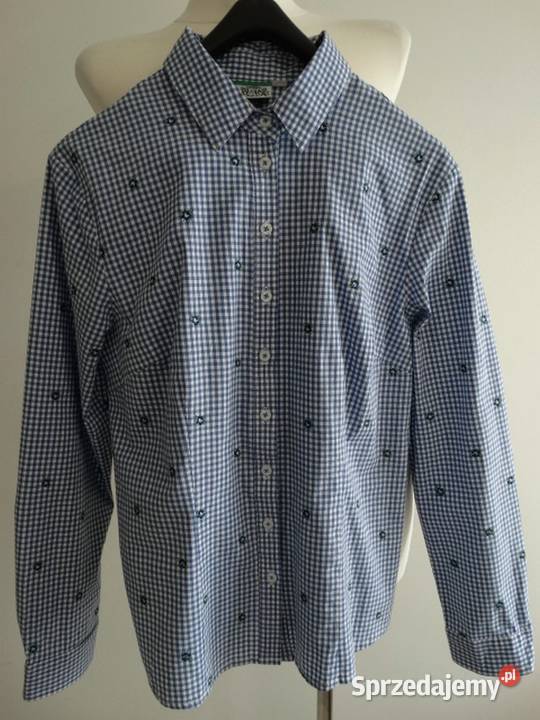 Koszula Biała w Niebieską Kratę Bawełniana sprzedam