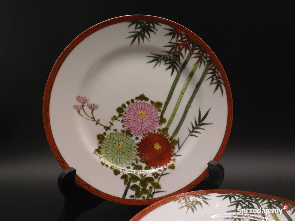 Japońskie talerze z motywem chryzantem i bambusa wielkopolskie Raszków