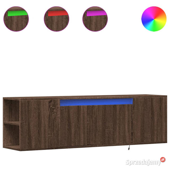 Ścienna szafka TV z LED brązowy dąb 135x31x395 Warszawa