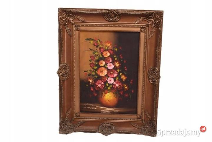 Obraz na Płótnie Kolorowe Kwiaty w Wazonie Złota Obrazki i obrazy Obrazki i obrazy Kraków sprzedam